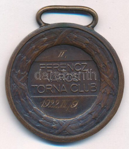 Berán Lajos (1882-1943) 1928. 'Ferencz Városi Torna Club' kétoldalas jelzett Br díjérem füllel (30mm) T:2 gravírozással