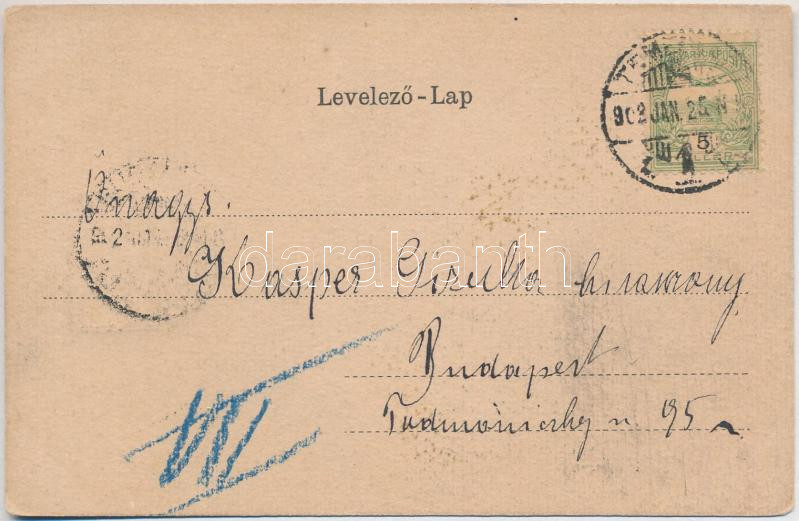 1902 Temesvár, Timisoara; Domtér, Gyárvárosi római katolikus templom. Szecessziós címeres litho keret / Catholic church. Art Nouveau, litho frame with coat of arms (EK) - Image 2