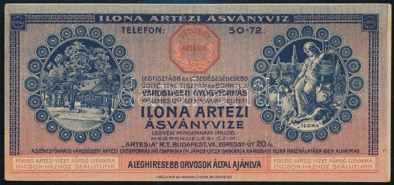 Városligeti gyógyforrás Ilona artézi ásványvize számolócédula