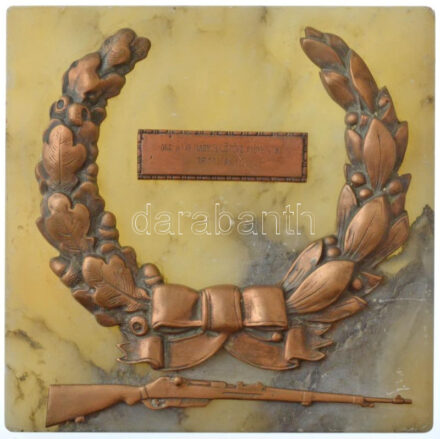 1940 Országos Magyar Lövész Szövetség Bronz és márvány díj plakett. T:2- sérülésekkel 175x170 mm