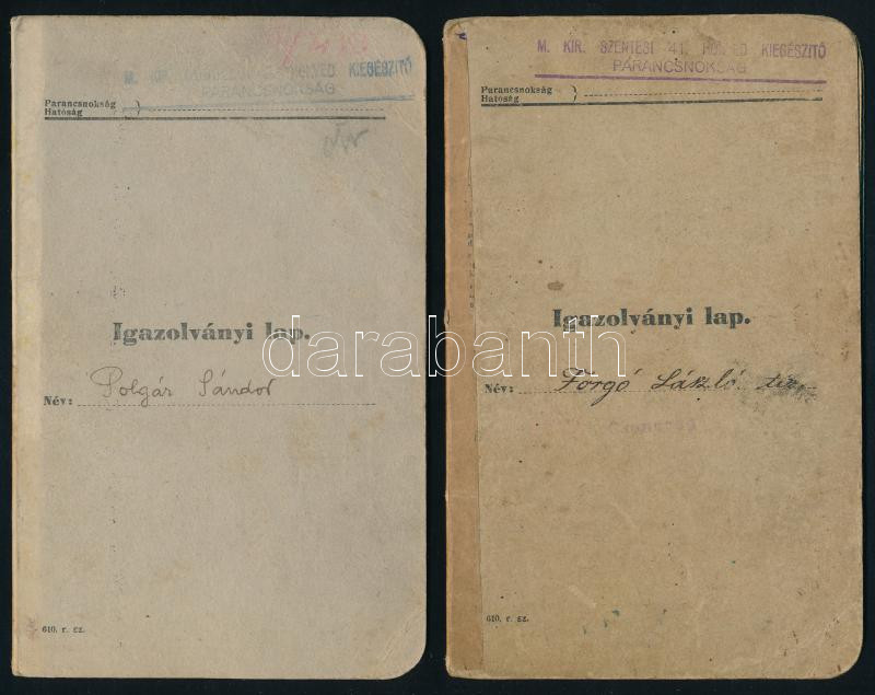 cca 1940-1945 M. kir. katonák iratai, igazolványi lap, leszerelési jegyek, polgári lap, stb.