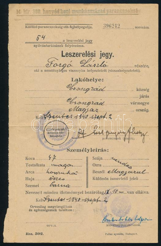 cca 1940-1945 M. kir. katonák iratai, igazolványi lap, leszerelési jegyek, polgári lap, stb. - Image 2
