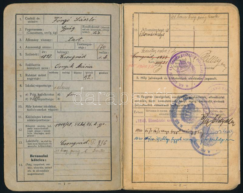 cca 1940-1945 M. kir. katonák iratai, igazolványi lap, leszerelési jegyek, polgári lap, stb. - Image 3