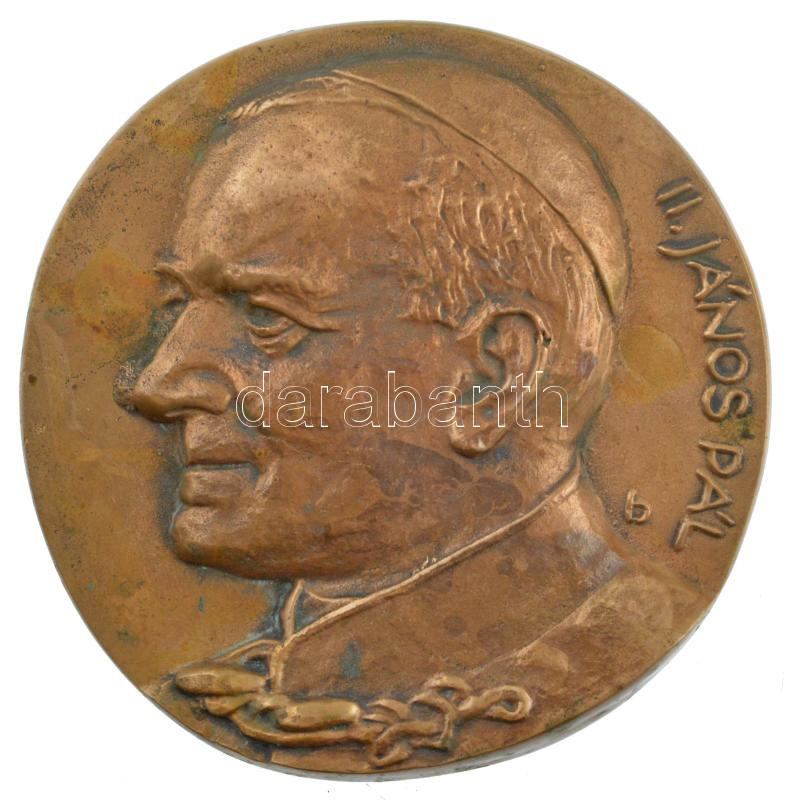 Bartos Endre (1930-2006) ~1990. 'II. János Pál' nagyméretű, egyoldalas bronz plakett (130mm) T:1-,2 patina, kis ph