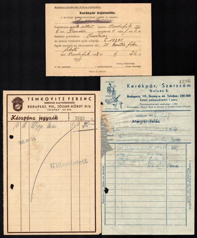 Kerékpár-kereskedők, gyártók számlái, kerékpár-bejelentőlap, 5 db - Image 2