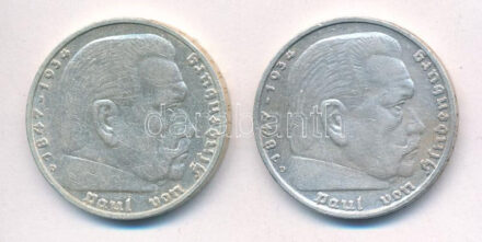 Német Harmadik Birodalom 1935D 5M Ag 'Hindenburg' (2x) T:2 German Third Reich 1935D 5 Mark Ag 'Hindenburg' (2x) C:XF Krause KM#86