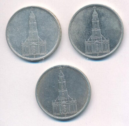 Német Harmadik Birodalom 1934J 5M Ag 'Garnisonkirche' (3x) T:2 German Third Reich 1934J 5 Marks Ag 'Garnisonkirche' (3x) C:XF Krause KM#83