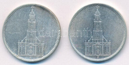 Német Harmadik Birodalom 1934G 5M Ag 'Garnisonkirche' (2x) T:2 ph. German Third Reich 1934G 5 Marks Ag 'Garnisonkirche' (2x) C:XF edge error Krause KM#83