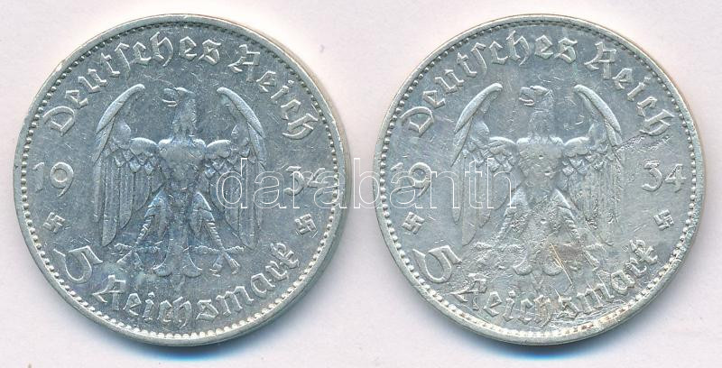 Német Harmadik Birodalom 1934G 5M Ag 'Garnisonkirche' (2x) T:2 ph. German Third Reich 1934G 5 Marks Ag 'Garnisonkirche' (2x) C:XF edge error Krause KM#83 - Image 2