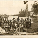 Budapest XV. Rákospalotai cserkésztábor 1932. V. 22., cserkészek csoportja, sátrak. photo
