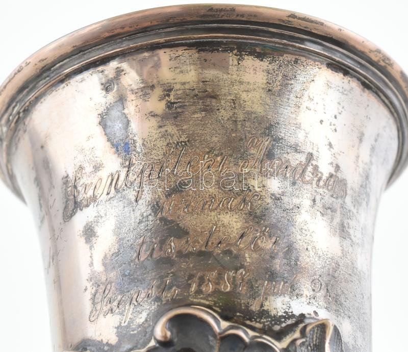 Ezüst (Ag) kehely, vésettel, 1887, jelzett, m: 19cm, nettó: 174g Kis sérüléssel - Image 2