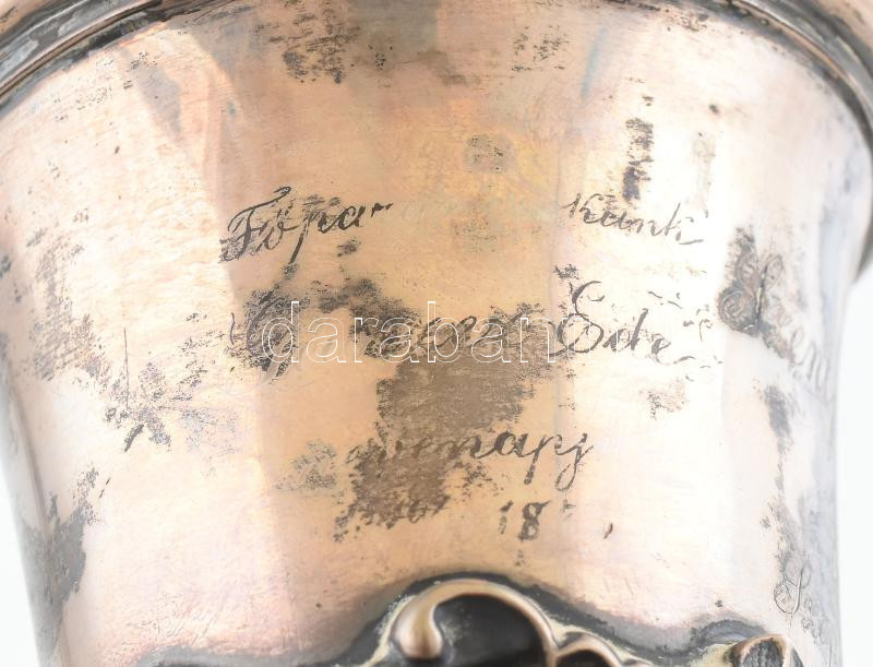 Ezüst (Ag) kehely, vésettel, 1887, jelzett, m: 19cm, nettó: 174g Kis sérüléssel - Image 3