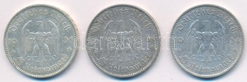 Német Harmadik Birodalom 1934A 5M Ag 'Garnisonkirche' (3x) T:2,2- ph. German Third Reich 1934A 5 Marks Ag 'Garnisonkirche' (3x) C:XF,VF edge error Krause KM#83 - Image 2