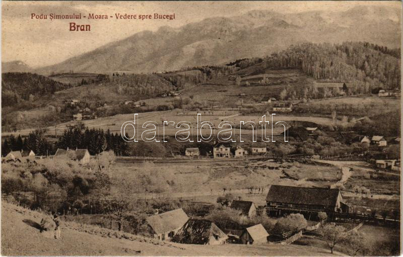Törcsvár, Törzburg, Bran-Poarta; Podu Simonului Moara, Vedere spre Bucegi / malom / mill. No. 12. Edit. I. Munteanu & N. Popovici