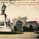 1904 Budapest VII. Keleti pályaudvar, vasútállomás, Baross szobor (fl)