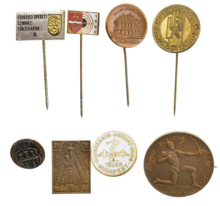 8xklf magyar jelvénytétel, közte 1965. 'Congressus Dermat Hung - Budapest - 1965' zománcozott bronz jelvény + 'Állami Operaház Törzsgárda' bronz jelvény T:1-2- közte sérült