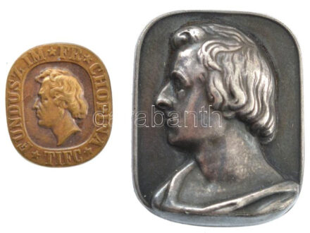 Lengyelország 1954. 'Chopin' a Chopin Alap fém jelvénye, hátoldalán '1954 Warszawa Polska TIFC' szöveggel + ~1950. 'Fundusz Im. Fr. Chopina - TIFC' a Chopin alap bronz jelvénye csavaros hátlappal, 'Mennica Państwowa (Állami Pénzverde)'