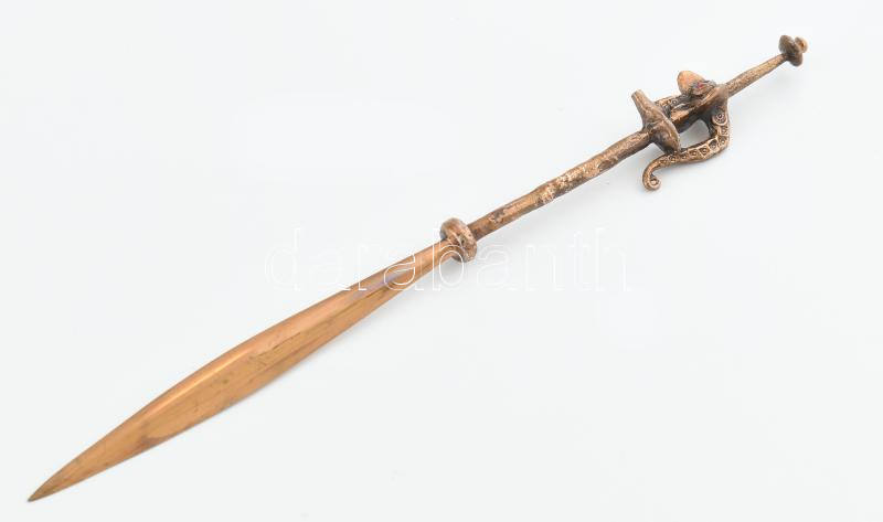 Muharos Lajos (1941- ): Iparművész vörösréz levélbontó, h: 30 cm