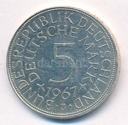 Német Szövetségi Köztársaság 1967J 5M Ag T:2,2- ph. Federal Republic Germany 1967J 5 Mark Ag C:XF,VF edg error Krause KM#112