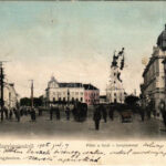 1905 Nagykanizsa, Fő tér a felső templommal, üzletek, gyógyszertár. Ifj. Wajdits József kiadása (EK)