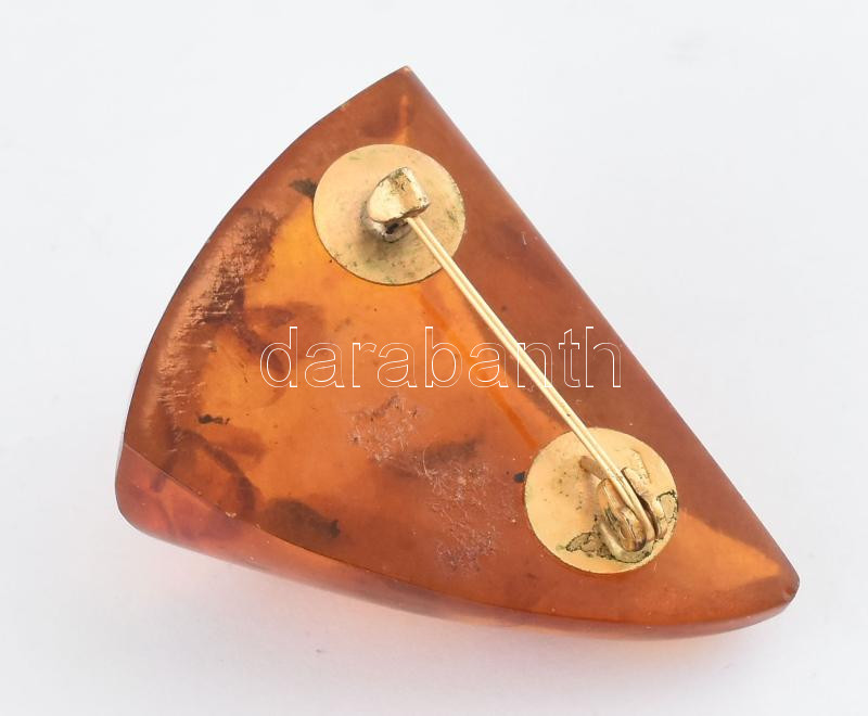 Orosz/szovjet borostyán kitűző, bross, 4x3 cm - Image 2