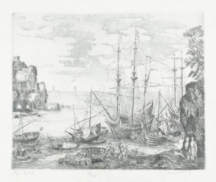 Blahos Rudolf (1917-1986): Régi kikötő. Rézkarc, papír, jelzett, számozott (90/100), 27×35 cm