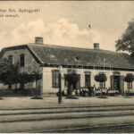 1909 Balatonszentgyörgy, Vasúti vendéglő, vasútállomás, vasutasok. Neumark Adolf kiadása (EK)