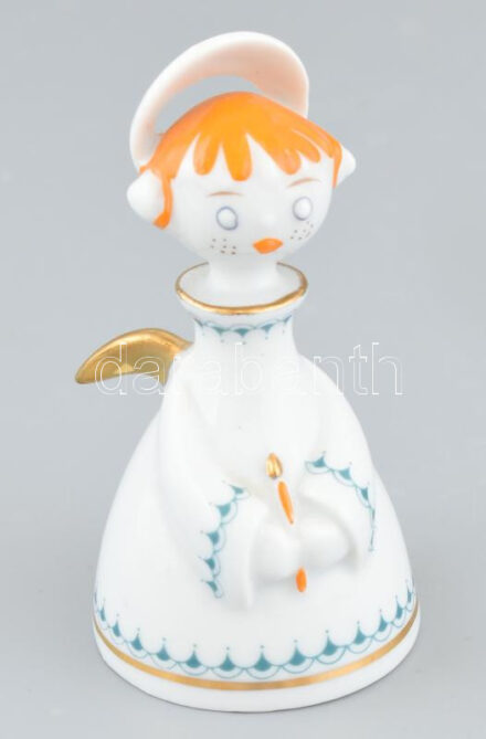Hollóházi angyalka figura. Kézzel festett, jelzett, hibátlan 9 cm