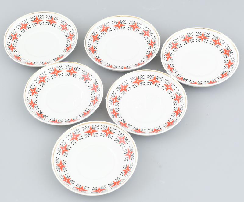 Hollóházi retro porcelán mokkás csészék aljjal 6+6 db. Matricás, jelzett, minimális kopással - Image 2