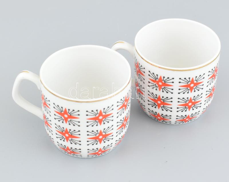 Hollóházi retro porcelán mokkás csészék aljjal 6+6 db. Matricás, jelzett, minimális kopással - Image 3