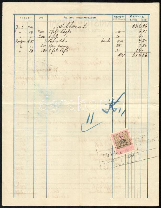 1911 Orosháza, Kristó és Társai Gőztéglagyár fejléces okmánybélyeggel, 10 f. okmánybélyeggel. - Image 2