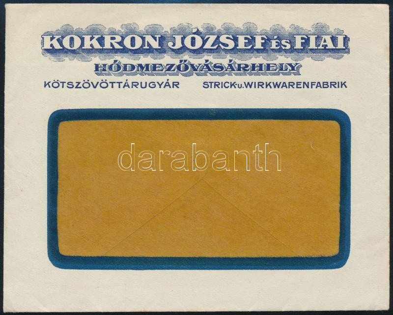 cca 1900 Kokrok József hódmezővásárhelyi kötöttárugyárának borítékja
