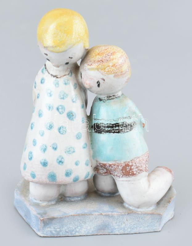 Garányiné Staindl Katalin (1922-2008): Térdeplők. Mázas kerámia, Jelzett. 9 cm