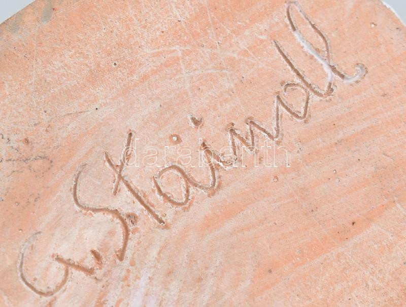 Garányiné Staindl Katalin (1922-2008): Térdeplők. Mázas kerámia, Jelzett. 9 cm - Image 3