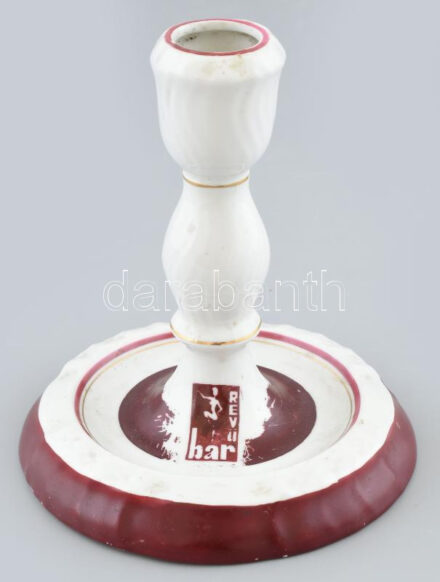 Herendi porcelán gyertyatartó / Lámpatest. Revü bár, (József krt) Kézzel festett, jelzett, kopott 15 cm