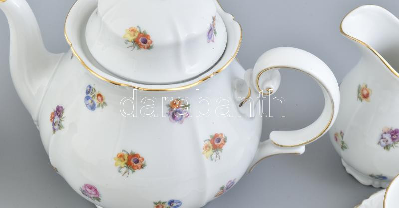 Thomas Bavaria porcelán teás készlet, kanna teteje javított + 5 db süteményes tányér, matricás, jelzett, hibátlan - Image 2