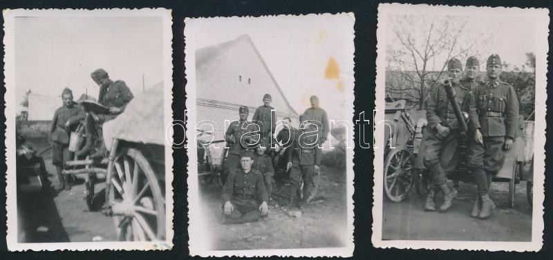 cca 1942 3 db katonák a harctéren ágyuval 6x9 cm