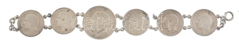 Jugoszlávia 1931. 10D Ag 'I. Sándor' (5x) + 20D Ag 'I. Sándor' fülekkel karkötővé alakítva T:2-,3 Yugoslavia 1931. 10 Dinara Ag 'Alexander I.' (5x) + 20 Dinara Ag 'Alexander I.' refurbished to bracelet C:VF,F - Image 2