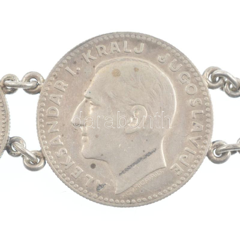 Jugoszlávia 1931. 10D Ag 'I. Sándor' (5x) + 20D Ag 'I. Sándor' fülekkel karkötővé alakítva T:2-,3 Yugoslavia 1931. 10 Dinara Ag 'Alexander I.' (5x) + 20 Dinara Ag 'Alexander I.' refurbished to bracelet C:VF,F - Image 3