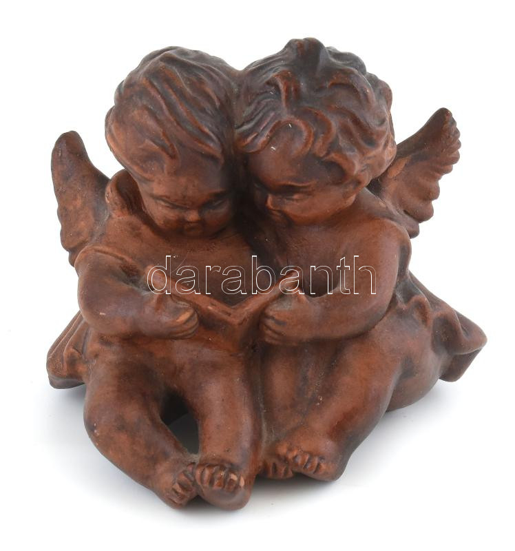 Kerámia angyalka pár, kopott, m: 12 cm