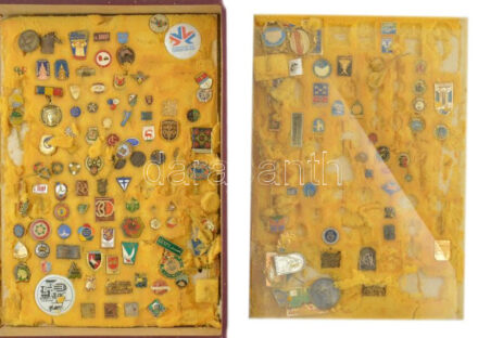 Több mint 200db-os, vegyes témájú jelvénygyűjtemény többnyire jó állapotban, sok zománcozott darabbal, tartóban T:vegyes a szivacs erősen foszlik