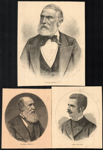 cca 1880-1900 50 db portré magyar és külföldi híres személyekről: Trefort Ágoston, Klapka György, Csáky Albin, Gyulai Pál, Rómer Flóris, Pulszky Ferenc, Teleki Sándor, Wekerle Sándor, Bánffy Dezső, Khuen-Héderváry Károly, stb.