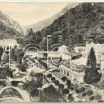 Herkulesfürdő, Baile Herculane; Központ. 3-részes kihajtható panorámalap, Éberle Keresztély kiadása / Mittelpunkt - 3-tiled folding panoramacard (fl)
