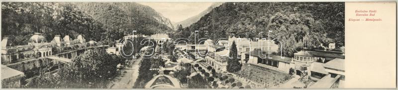 Herkulesfürdő, Baile Herculane; Központ. 3-részes kihajtható panorámalap, Éberle Keresztély kiadása / Mittelpunkt - 3-tiled folding panoramacard (fl)