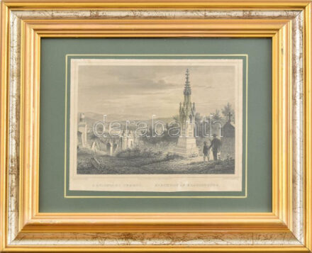 Ludwig Rohbock (1820-1883) - Georg Michael Kurz (1815-1883): A kolozsvári temető. Acélmetszet, papír, jelzett a metszeten, üvegezett fakeretben, 11x15 cm./ Ludwig Rohbock (1820-1883) - Georg Michael Kurz (1815-1883): The cemetery of Kolozsvár