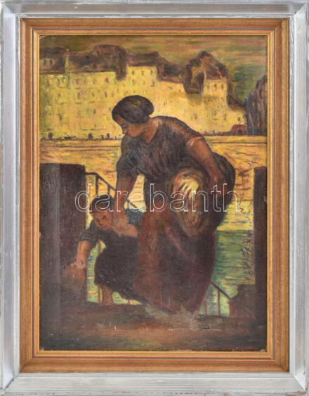 Honoré Daumier (1808-1879) festménye után. Mosónő. Ismeretlen festő olaj, vászon. keretben 34x24 cm