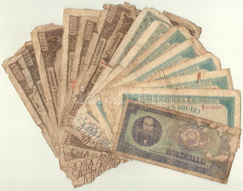 Románia 1944-1945. 5000L-100.000L (14db, 7xklf) + 1966. 100L T:III--V Romania 1944-1945. 5000 Lei - 100.000 Lei (14pcs, 7xdiff) + 1966. 100 Lei C:VG-Pr