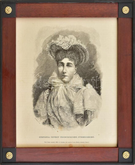 Cserna Károly (1867-1944) rajza, Türk Otmár legújabb, 1892. évi fényképe után, Morelli Gusztáv (1848-1909) metszése: Stefánia özvegy trónörökösné főherczegnő, rotációs fametszet, papír, jelzett a metszeten, üvegezett