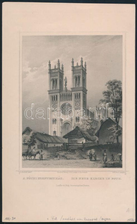 cca 1850 Ludwig Rohbock (1820-1883): Fót székesegyház Acélmetszet. 17x14 cm