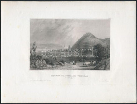 cca 1840-50 Ruinen des Schlosses Visegrad, aus d.Kunsanstalt d.Bibliogr. Int. Hildbh. Acélmetszet, papír, paszpartuban 10x14,5 cm